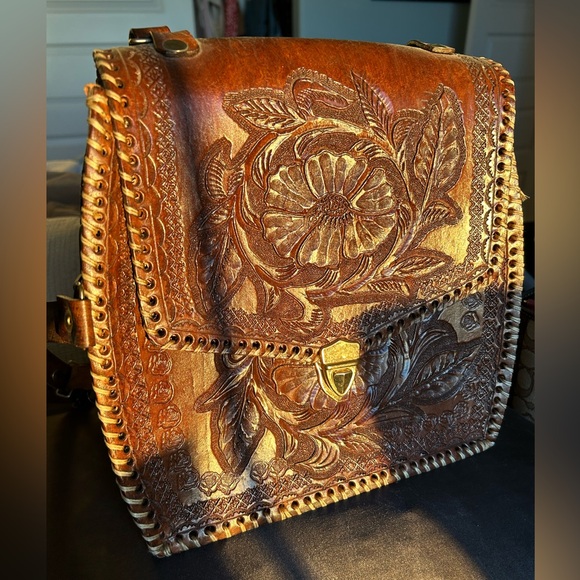 Handbags - 100% Handmade Floral carved Leather Bag
